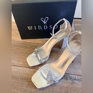 Metallic Silver Butterfly Heels